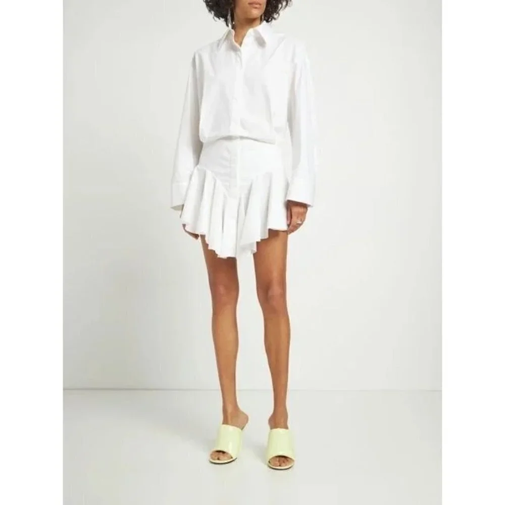 THE ATTICO Candice Mini Dress in White 42 New Womens Collard Ruffle Shirt - Picture 11 of 16
